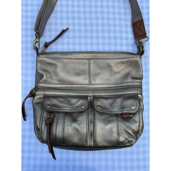 Fossil Handbags - FOSSIL Morgan Traveler Gold  Pebbled Leather Crossbody Shoulder Bag Compartments